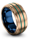 18K Rose Gold Teal Woman Wedding Rings Tungsten Bands for Guy Engagement - Charming Jewelers