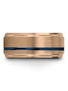 10mm 18K Rose Gold Wedding Ring Tungsten Blue Line Rings Simple Promise Ring - Charming Jewelers