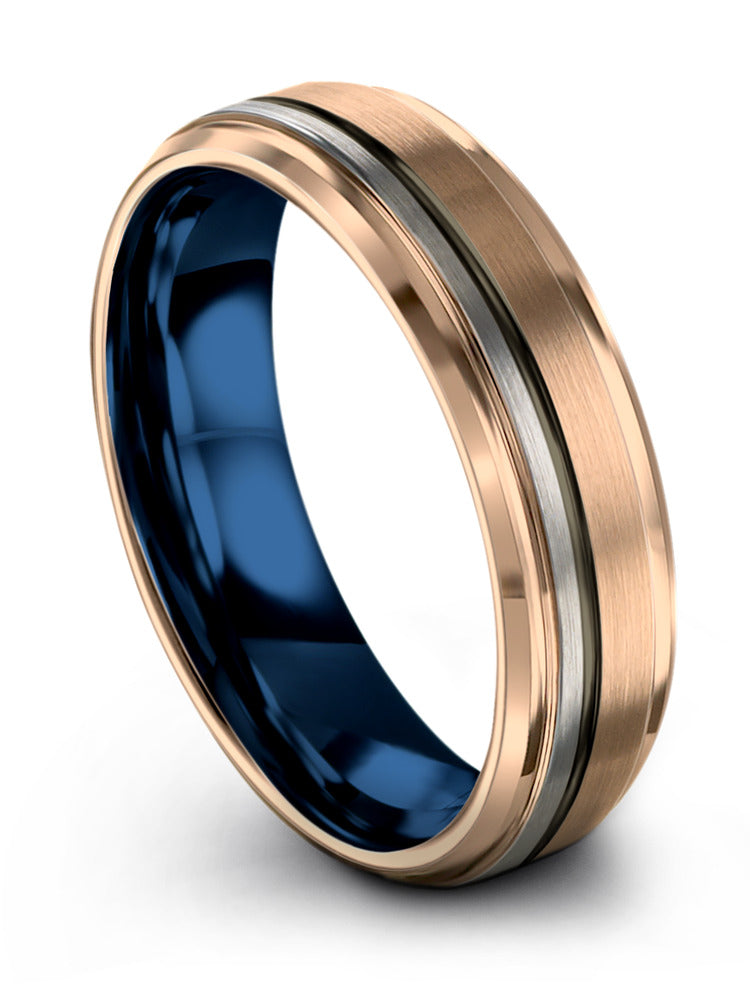 18K Rose Gold Guys Tungsten Wedding Rings 6mm Simple
