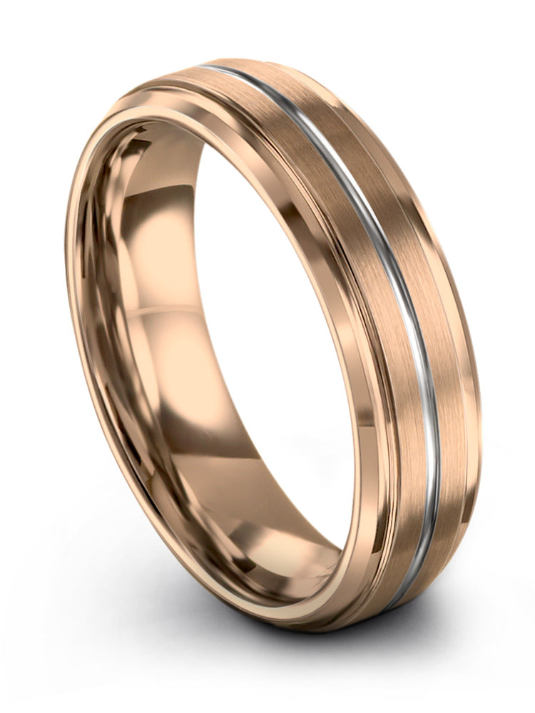 18K Rose Gold Wedding Ring Set His and Boyfriend Tungsten