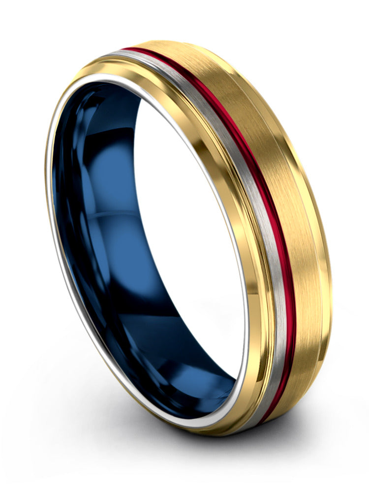 18K Yellow Gold Red Anniversary Band Sets Male Wedding