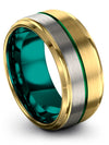 Men&#39;s Wedding Ring 18K Yellow Gold Green 10mm Woman&#39;s Tungsten Wedding Bands - Charming Jewelers