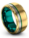 18K Yellow Gold Metal Promise Ring for Male 18K Yellow Gold Green Tungsten Ring - Charming Jewelers