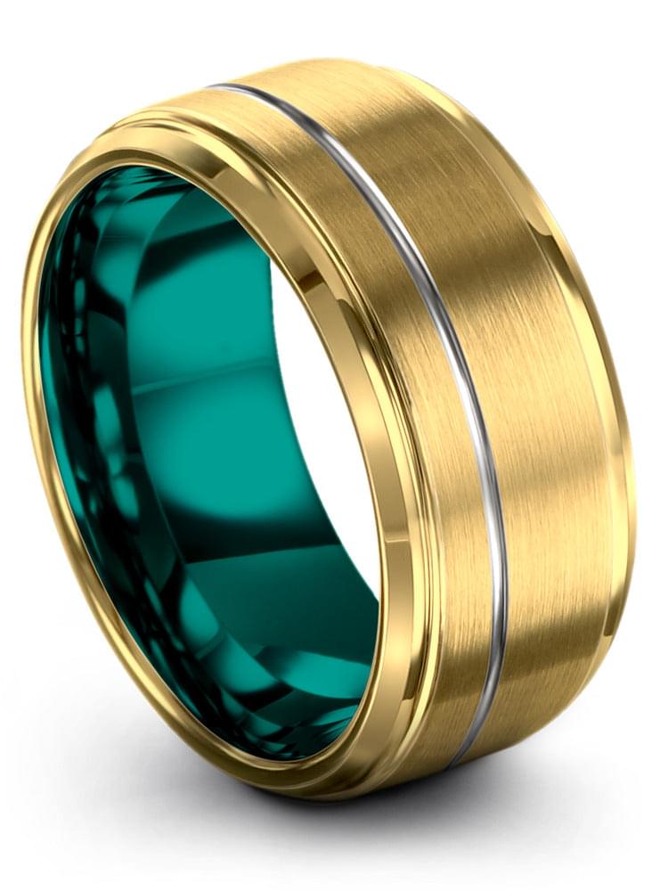 18K Yellow Gold Promise Ring Guy Men's Rings Tungsten 10mm