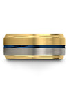Plain 18K Yellow Gold Promise Rings for Men&#39;s Tungsten 18K Yellow Gold Blue - Charming Jewelers