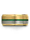 Matte 18K Yellow Gold Green Mens Wedding Ring Engravable Tungsten Ring for Guys - Charming Jewelers