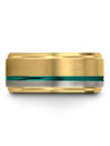 Guy 18K Yellow Gold Plated Wedding Rings 10mm Teal Line Tungsten Ring for Guy - Charming Jewelers