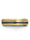 Blue Line Promise Band Wedding Band 18K Yellow Gold Tungsten Carbide Matching - Charming Jewelers
