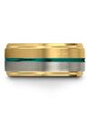 Womans Promise Rings 18K Yellow Gold and Green Tungsten Band Polished Matching - Charming Jewelers