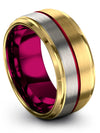 Guys 10mm Wedding Ring 18K Yellow Gold Tungsten Band