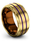 Man 10mm Purple Line Tungsten Band for Mens 18K Yellow Gold 10mm 30th Unique - Charming Jewelers