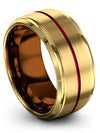 Woman 18K Yellow Gold Wedding Bands Tungsten Black Line Ring Men Engagement - Charming Jewelers