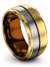 18K Yellow Gold Promise Ring Him and Girlfriend Tungsten Band for Lady Brushed - Charming Jewelers