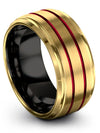 18K Yellow Gold Male Promise Ring Set Tungsten Couples Bands Middle Finger Ring - Charming Jewelers