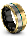 Woman 18K Yellow Gold Teal Promise Ring Tungsten Engagement Ring Set Ladies - Charming Jewelers