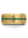 Wedding Bands for Both Guy Wedding Ring Tungsten Carbide 18K Yellow Gold Teal - Charming Jewelers