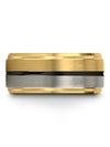 Wedding Band 18K Yellow Gold and Black 10mm Tungsten Carbide 18K Yellow Gold - Charming Jewelers