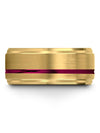 18K Yellow Gold Fucshia Wedding Bands Set for Her and Him