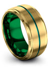 Womans Wedding Ring 18K Yellow Gold and Teal Brushed 18K