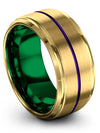 18K Yellow Gold Purple Wedding Set Tungsten Ring Wedding Band Small Step Bevel - Charming Jewelers