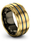 Matte 18K Yellow Gold and Blue Man Promise Ring Awesome Rings Male Groove Ring - Charming Jewelers