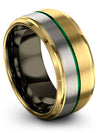 Plain 18K Yellow Gold Wedding Band Tungsten Band for Guys Green Line Fiance - Charming Jewelers