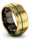 Wedding Rings Set for Mens 18K Yellow Gold Teal Tungsten Jewelry Customizable - Charming Jewelers