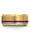 Fucshia Line Anniversary Ring 18K Yellow Gold Tungsten Engagement Bands for Man - Charming Jewelers