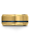 Plain 18K Yellow Gold Wedding Band Tungsten Band for Guys Blue Line Fiance - Charming Jewelers