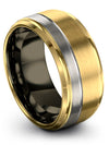 Grey Line Anniversary Ring 18K Yellow Gold Tungsten Engagement Bands for Man I - Charming Jewelers