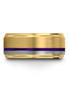 Plain 18K Yellow Gold Wedding Band Tungsten Band for Guys Purple Line Fiance - Charming Jewelers
