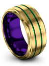 18K Yellow Gold Green Anniversary Band Set for Male Womans Wedding Rings - Charming Jewelers