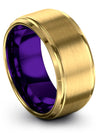 Woman&#39;s Brushed 18K Yellow Gold Wedding Ring 10mm Line Tungsten Rings Matching - Charming Jewelers