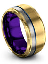 18K Yellow Gold Blue Promise Ring Set for Fiance and Him Tungsten Man Wedding - Charming Jewelers