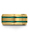 Man Wedding Bands 18K Yellow Gold and Teal Tungsten Men&#39;s Minimalist Band - Charming Jewelers