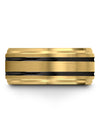 18K Yellow Gold Men Wedding Ring 10mm Tungsten Black Line Band Matching 18K - Charming Jewelers