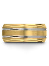 Wedding Ring 18K Yellow Gold Grey Tungsten Ring Wedding Band Couples Promise - Charming Jewelers