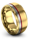 18K Yellow Gold Guys Anniversary Ring Tungsten Wedding Band 10mm Step Bevel - Charming Jewelers