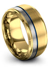 Tungsten Wedding Sets Him and Fiance Tungsten Couple 18K Yellow Gold Blue Band - Charming Jewelers