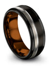 Black Wedding Ring for Couples Tungsten Band for Guys Black Grey Black Band 8mm - Charming Jewelers