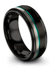 Woman&#39;s Wedding Band Two Tone 8mm Teal Line Tungsten Rings