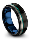 8mm Teal Line Band for Couples Tungsten Promise Rings for Couples Black Step - Charming Jewelers