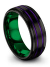 8mm Purple Line Band for Couples Tungsten Promise Rings for Couples Black Step - Charming Jewelers