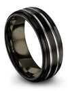Woman&#39;s 8mm Grey Line Wedding Ring Common Rings Cute Black Band for Guys Lady - Charming Jewelers