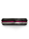 Solid Black Wedding Band Guy Black Fucshia Tungsten Her and Boyfriend Promise - Charming Jewelers