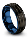 Black Wedding Rings Custom Tungsten Carbide Step Flat Band for Men&#39;s Engagement - Charming Jewelers