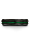 Men&#39;s Wedding Bands 6mm Green Line Black Tungsten Band Black Promise Rings - Charming Jewelers