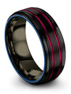 Wedding Bands Step Flat Tungsten Wedding Rings Polished Pure Black Rings - Charming Jewelers