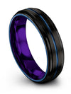 Blue Line Anniversary Ring Male Black Blue Tungsten Wedding Rings 6mm Engraved - Charming Jewelers