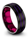 Woman Promise Rings 8mm Purple Line Brushed Black Tungsten Men Wedding Band - Charming Jewelers